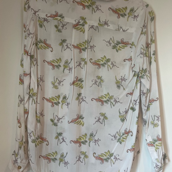 Anthropologie White Green Long Sleeve Button Down Shirt - Picture 3 of 4